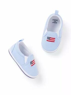Janie & Jack Baby Embroidered Flag Slip-On Sneaker Crib Shoe Light Blue Sz 6-12M